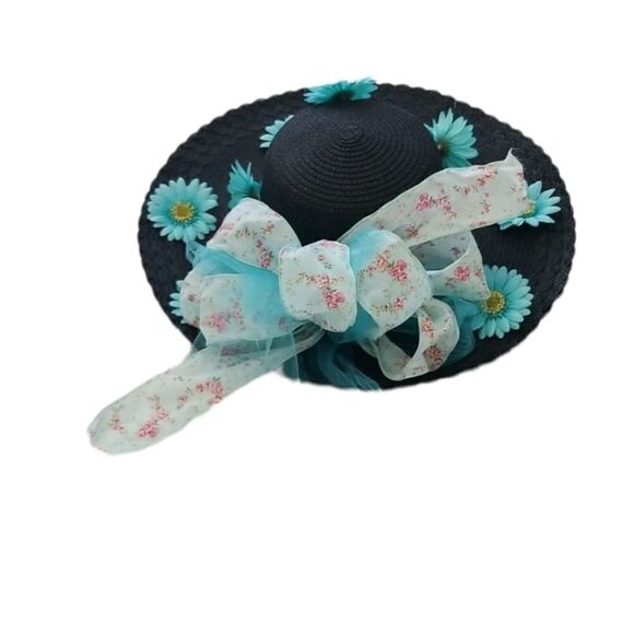 Vintage Straw Floral Derby  Hat Sz OS - Picture 1 of 9